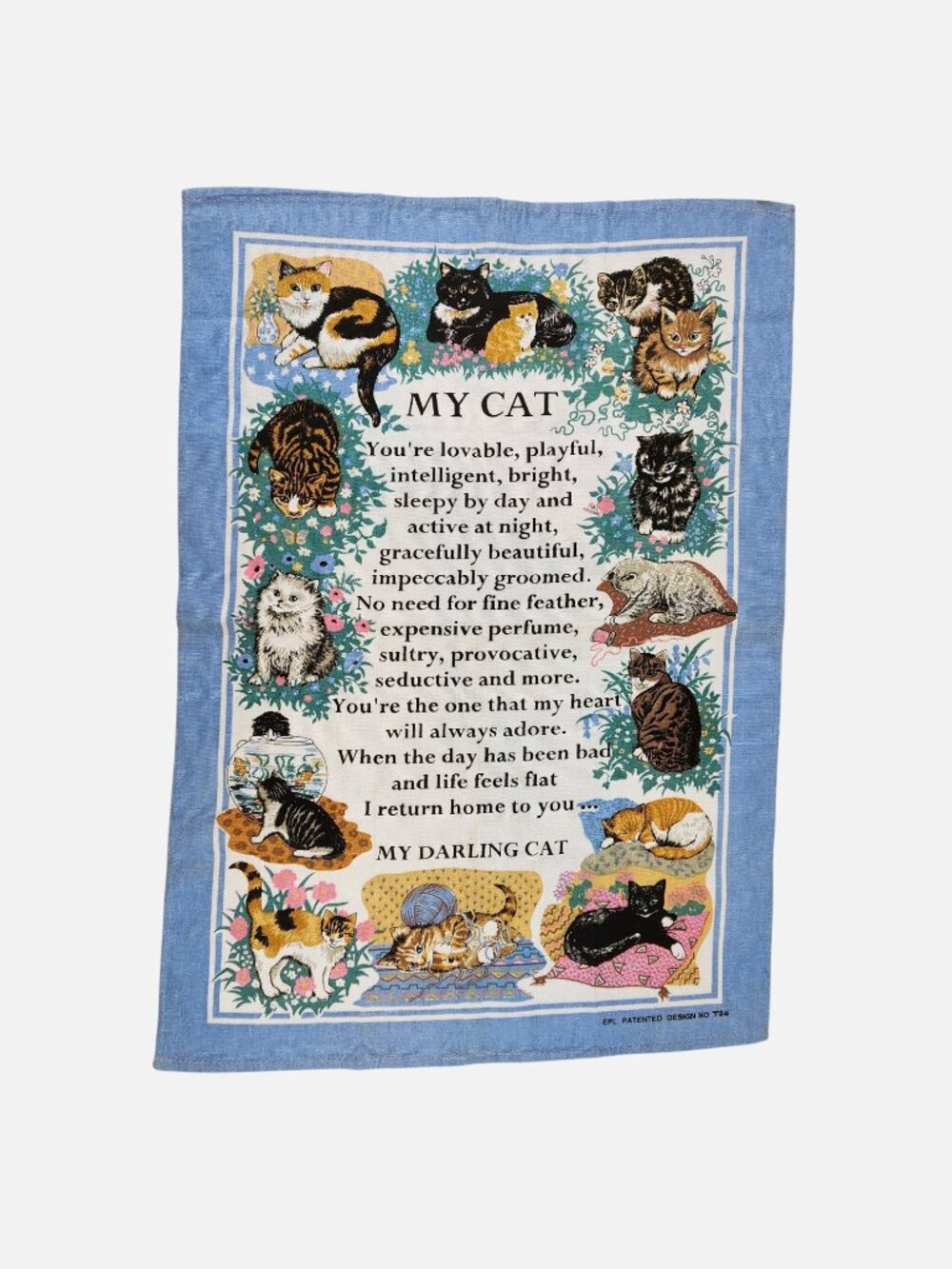 Vintage Cat Tea Towel “My Cat” Poem EPL Patented Design 100% Cotton 20x30"
